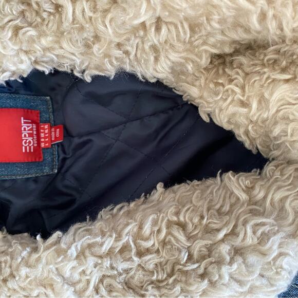 Esprit Penny Lane Denim Sherpa Trim Jean Coat Jacket size large quilted - Picture 8 of 10